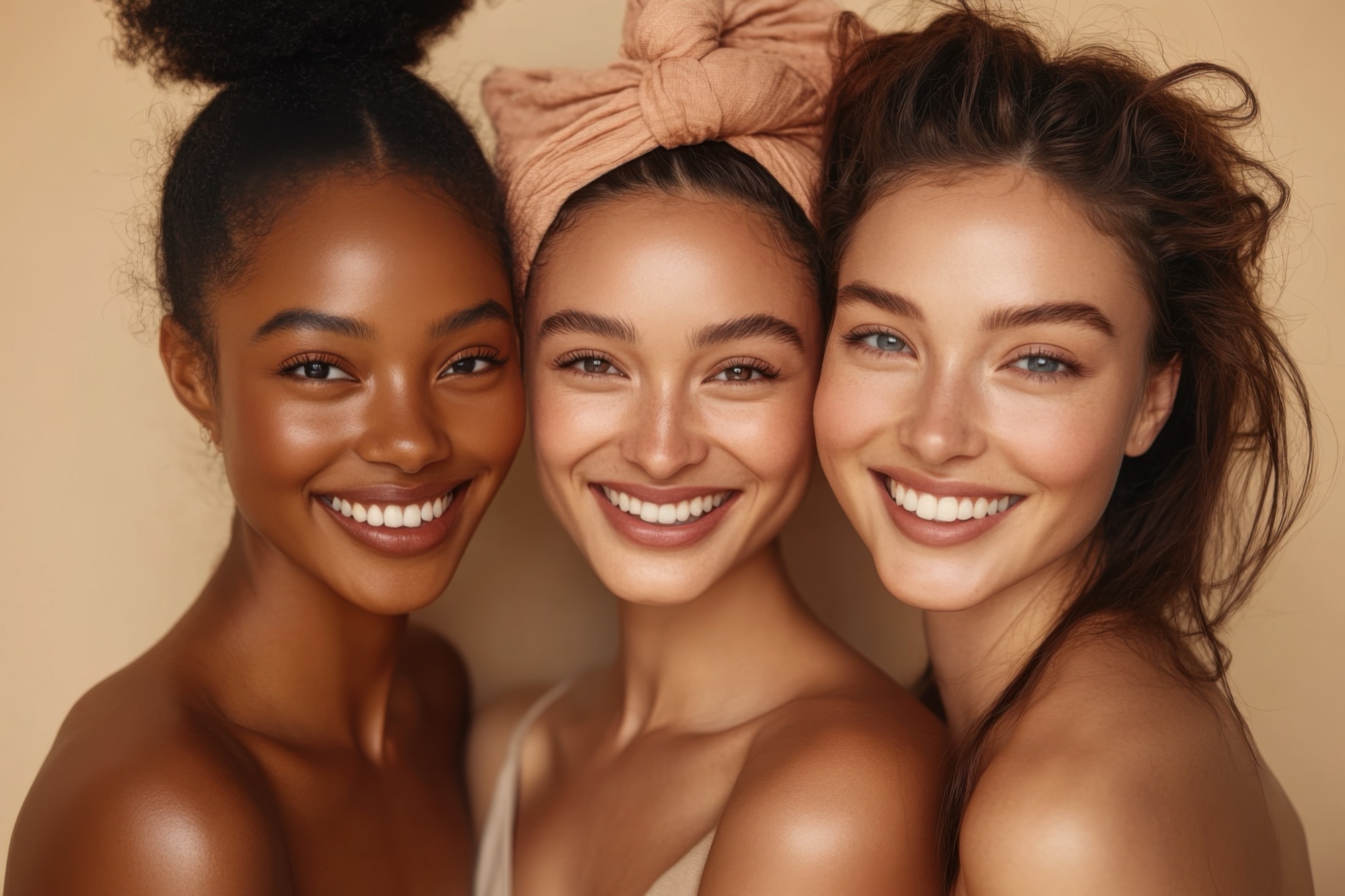 Three women smiling together