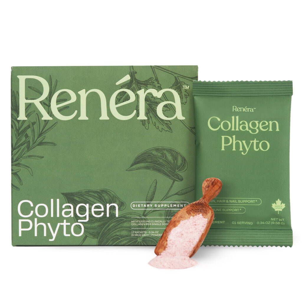 Renéra – Collagen Phyto Powder with Marine Collagen Peptides & Postbiotic, Clinically Studied Ingredients for Healthy Skin, Hair, Nails and Immunity, Healthy Aging Support, 12 Packets