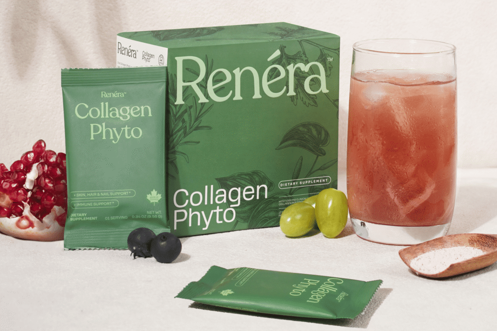 Renéra – Collagen Phyto Powder with Marine Collagen Peptides & Postbiotic, Clinically Studied Ingredients for Healthy Skin, Hair, Nails and Immunity, Healthy Aging Support, 12 Packets